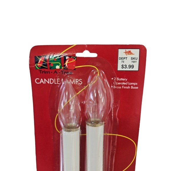 NOS Vintage Trim A Tree Battery Operated Candle Lamps Brass Finish 2 Pack - Picture 2 of 3